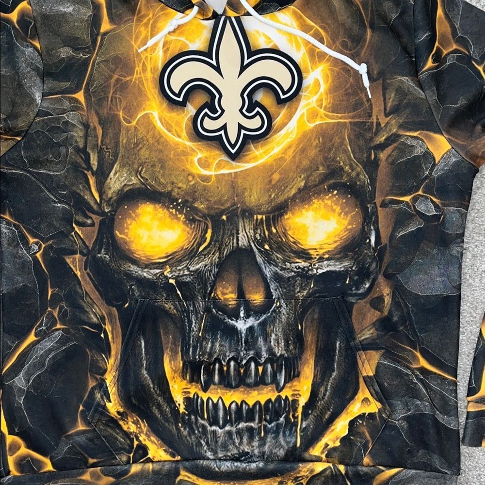 Grim Reaper Skull in Hell New Orleans Saints Hoo Dat Hoodie Hooded sweatshirt L